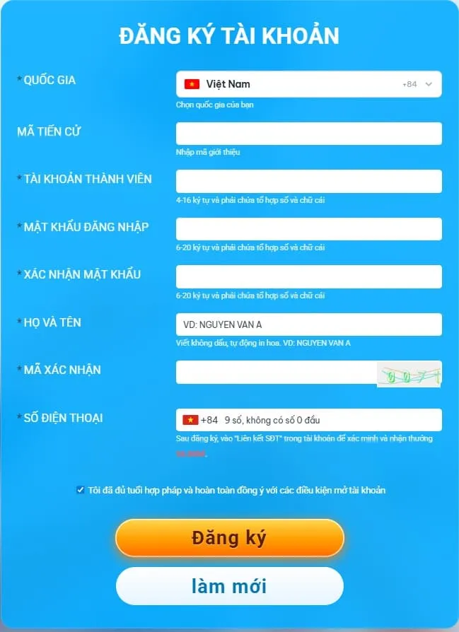 dăng ký tài khoản dt66